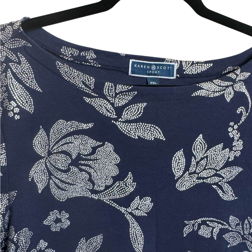 Karen Scott Navy Shift Dress with Silver Sparkle Print Size XLP - Picture 3 of 5